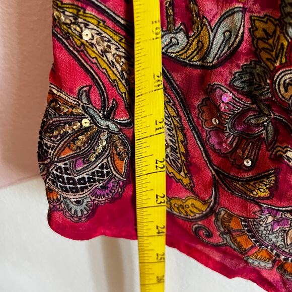Paisley Peasant Sequin Top, Boho Chic Y2K Festival Hippie Eclectic Vintage Small - Picture 5 of 8